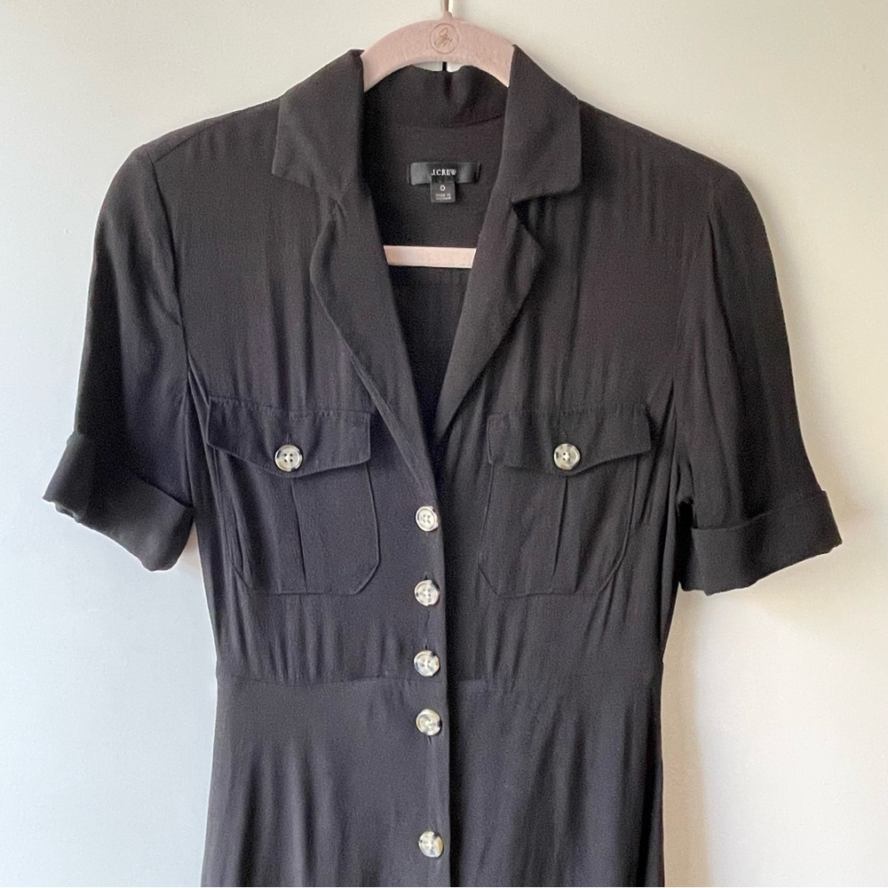 J. Crew Collared Camp-Pocket Shirt-Dress Black Midi Dress with Button Detail 0